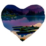 Astonishing Lake View Large 19  Premium Flano Heart Shape Cushions Back