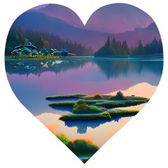 Astonishing Lake View Wooden Puzzle Heart by GardenOfOphir