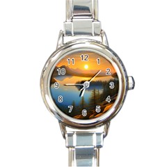 Distant Sunset Round Italian Charm Watch by GardenOfOphir