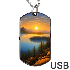 Distant Sunset Dog Tag Usb Flash (one Side) by GardenOfOphir