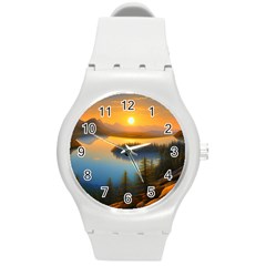 Distant Sunset Round Plastic Sport Watch (m) by GardenOfOphir