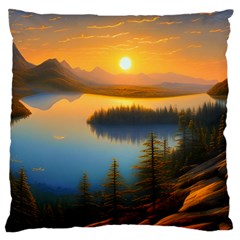 Distant Sunset Large Premium Plush Fleece Cushion Case (two Sides) by GardenOfOphir