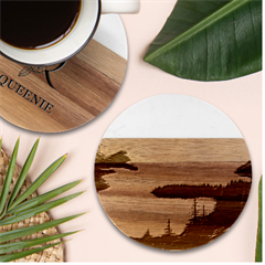 Distant Sunset Marble Wood Coaster (round)