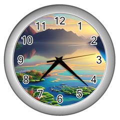 Breathtaking Sunset Wall Clock (silver) by GardenOfOphir