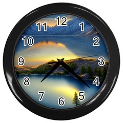 Crimson Sunset Wall Clock (black) by GardenOfOphir