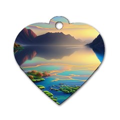 Exquisite Sunset Dog Tag Heart (two Sides) by GardenOfOphir