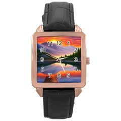 Flaming Sunset Rose Gold Leather Watch  by GardenOfOphir