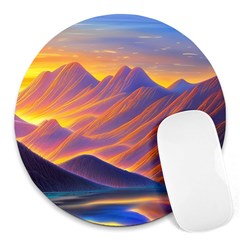 Great Sunset Round Mousepad by GardenOfOphir