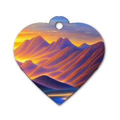 Great Sunset Dog Tag Heart (two Sides) by GardenOfOphir