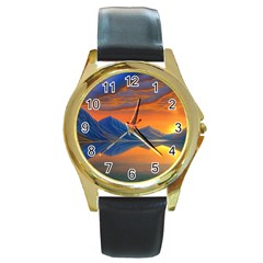 Glorious Sunset Round Gold Metal Watch