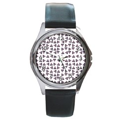 Happy Hound Funny Cute Gog Pattern Round Metal Watch by dflcprintsclothing