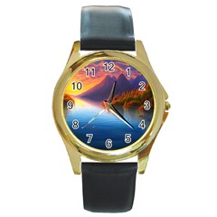 Immaculate Sunset Round Gold Metal Watch by GardenOfOphir