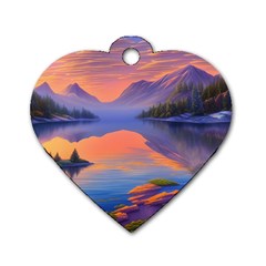 Loveliest Sunset Dog Tag Heart (one Side) by GardenOfOphir