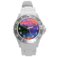 Magnificent Sunset Round Plastic Sport Watch (l) by GardenOfOphir