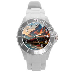 Opulent Sunset Round Plastic Sport Watch (l) by GardenOfOphir