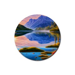 Romantic Lake Sunset Rubber Round Coaster (4 Pack) by GardenOfOphir