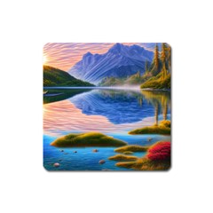 Romantic Lake Sunset Square Magnet by GardenOfOphir