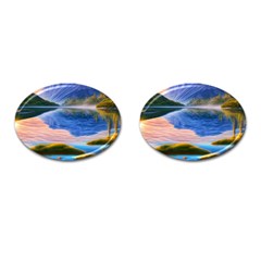 Romantic Lake Sunset Cufflinks (oval) by GardenOfOphir