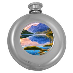 Romantic Lake Sunset Round Hip Flask (5 Oz) by GardenOfOphir