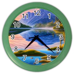 Romantic Lake Sunset Color Wall Clock by GardenOfOphir