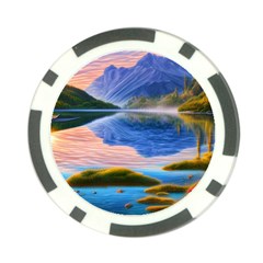 Romantic Lake Sunset Poker Chip Card Guard by GardenOfOphir