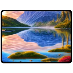 Romantic Lake Sunset One Side Fleece Blanket (large) by GardenOfOphir