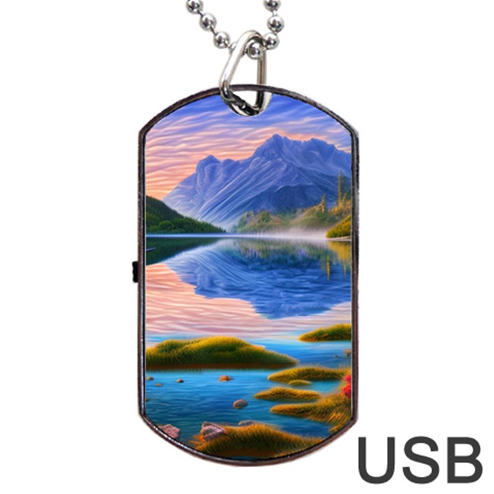 Romantic Lake Sunset Dog Tag USB Flash (One Side)