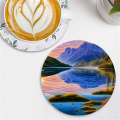 Romantic Lake Sunset Uv Print Round Tile Coaster by GardenOfOphir