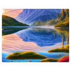 Romantic Lake Sunset One Side Premium Plush Fleece Blanket (medium) by GardenOfOphir