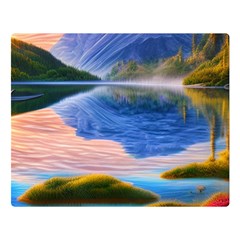 Romantic Lake Sunset One Side Premium Plush Fleece Blanket (large) by GardenOfOphir