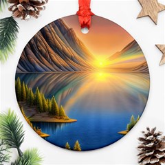 Remarkable Lake Sunset Ornament (round) by GardenOfOphir