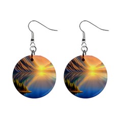 Remarkable Lake Sunset Mini Button Earrings by GardenOfOphir