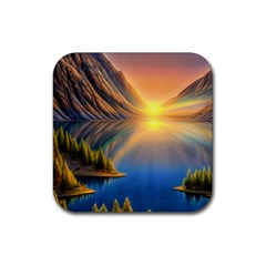 Remarkable Lake Sunset Rubber Coaster (square) by GardenOfOphir