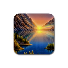 Remarkable Lake Sunset Rubber Square Coaster (4 Pack) by GardenOfOphir