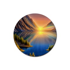 Remarkable Lake Sunset Rubber Coaster (round) by GardenOfOphir