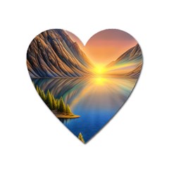 Remarkable Lake Sunset Heart Magnet by GardenOfOphir