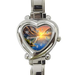 Remarkable Lake Sunset Heart Italian Charm Watch by GardenOfOphir