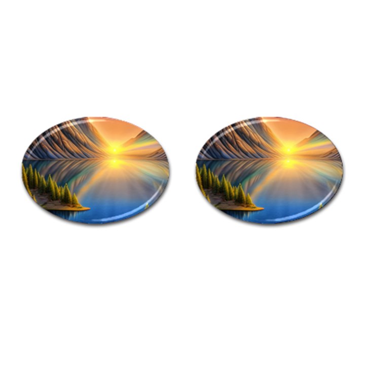 Remarkable Lake Sunset Cufflinks (Oval)