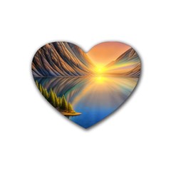 Remarkable Lake Sunset Rubber Coaster (heart) by GardenOfOphir