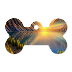 Remarkable Lake Sunset Dog Tag Bone (one Side) by GardenOfOphir