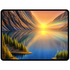 Remarkable Lake Sunset One Side Fleece Blanket (large) by GardenOfOphir