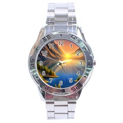 Remarkable Lake Sunset Stainless Steel Analogue Watch by GardenOfOphir