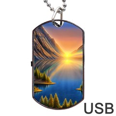 Remarkable Lake Sunset Dog Tag Usb Flash (one Side) by GardenOfOphir