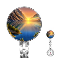 Remarkable Lake Sunset Stainless Steel Nurses Watch by GardenOfOphir