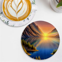 Remarkable Lake Sunset Uv Print Round Tile Coaster by GardenOfOphir