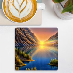 Remarkable Lake Sunset Uv Print Square Tile Coaster  by GardenOfOphir