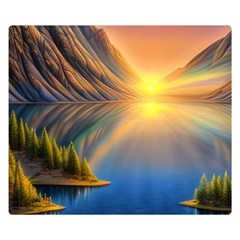 Remarkable Lake Sunset One Side Premium Plush Fleece Blanket (small)