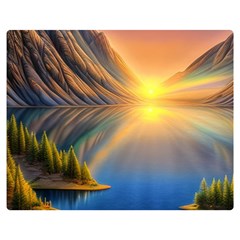 Remarkable Lake Sunset One Side Premium Plush Fleece Blanket (medium)