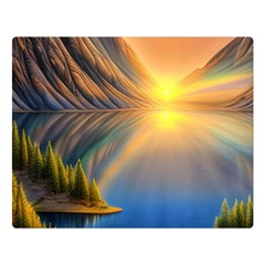 Remarkable Lake Sunset One Side Premium Plush Fleece Blanket (large) by GardenOfOphir