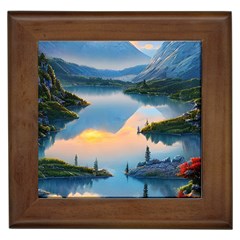 Somber Lake Sunset Framed Tile by GardenOfOphir